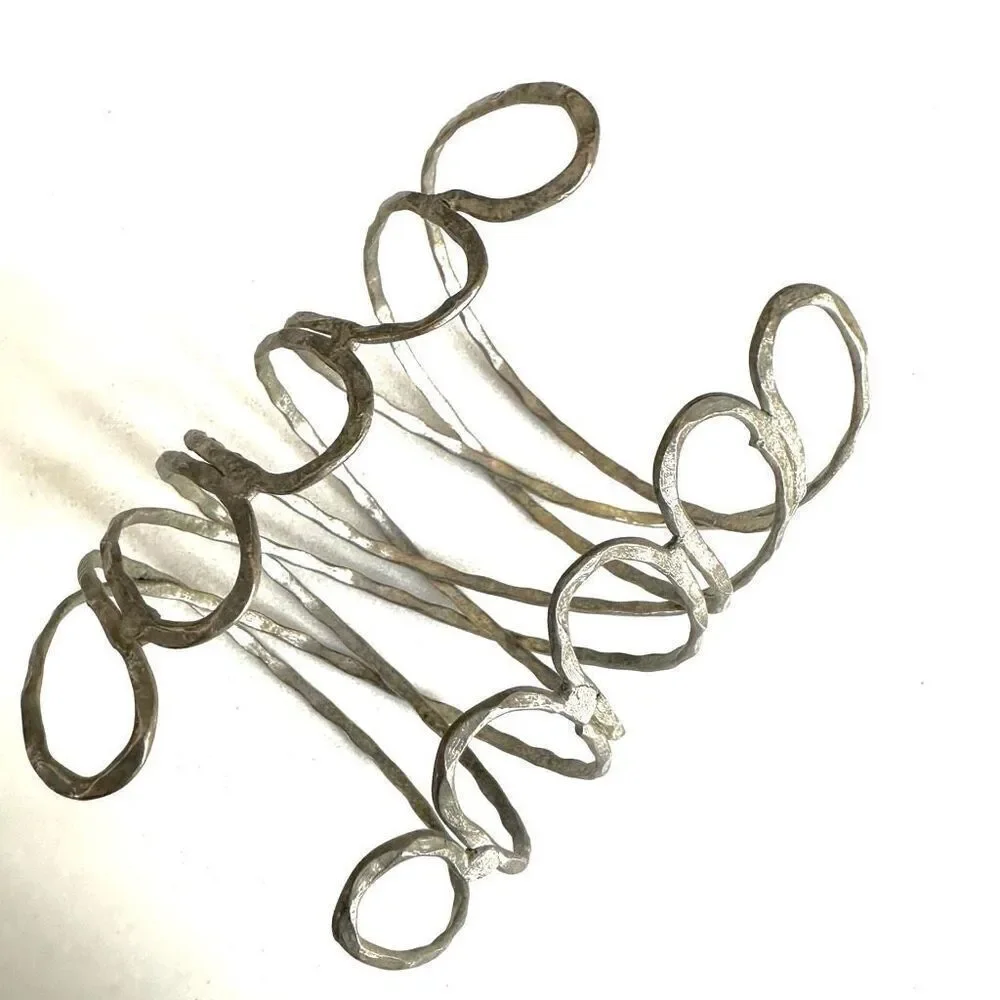 Silver wide cut out open cuff bracelet silver tone